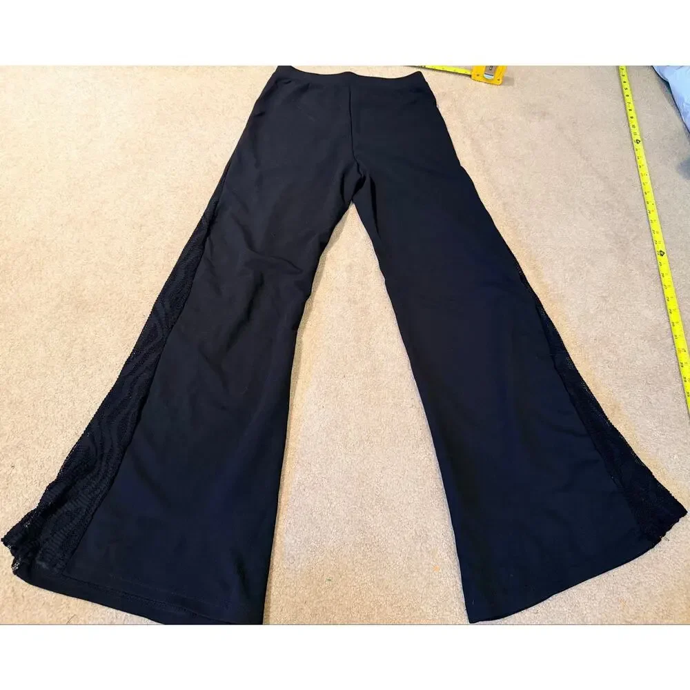 SHEIN Black Wide Leg Pants Women Size S Small Lace Side Panel Stretch Trousers